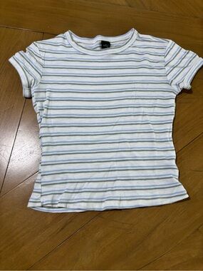 wild fable White Tee with Light Blue & Gray Stripes